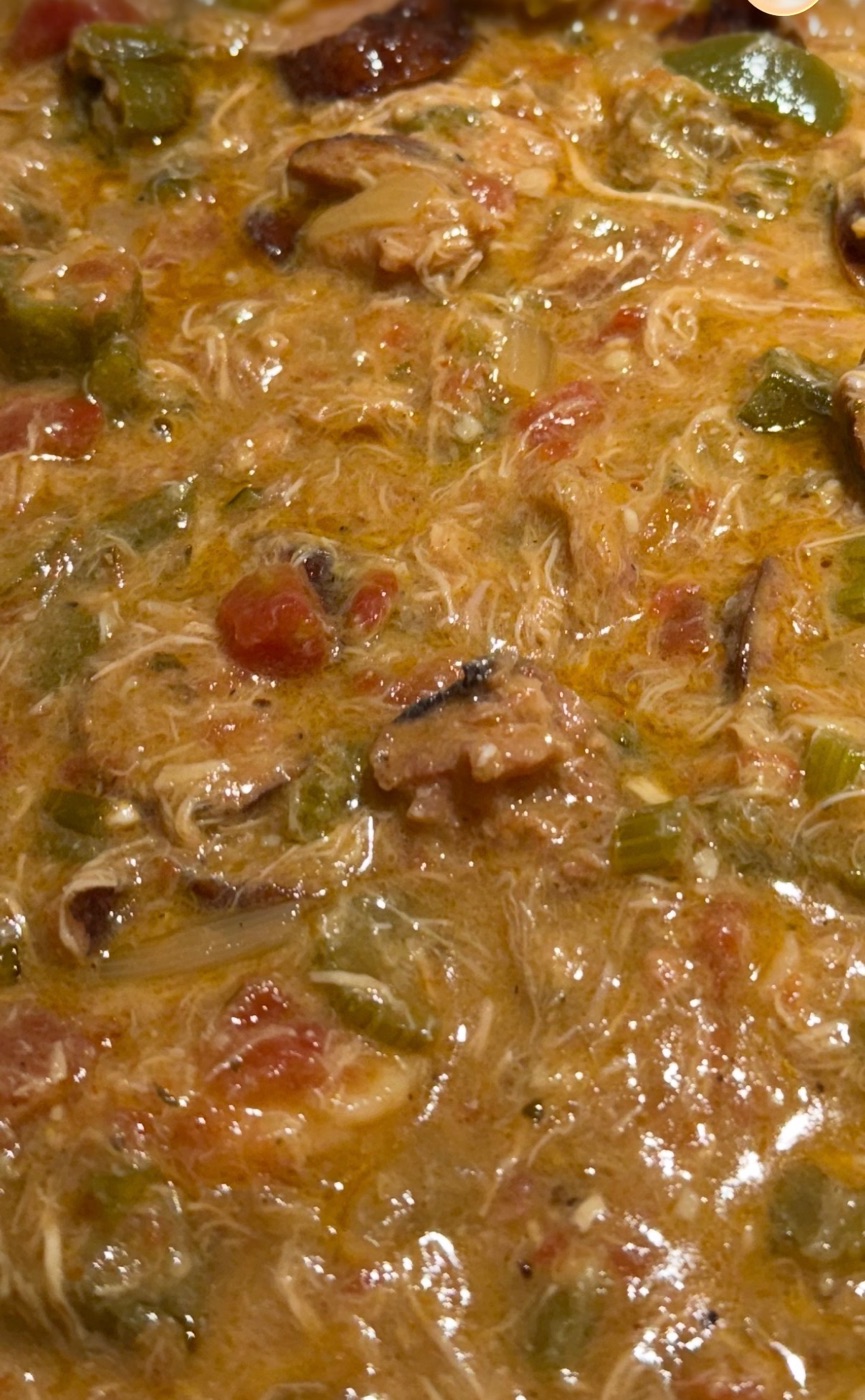 A hearty stew with sliced okra and vegetables