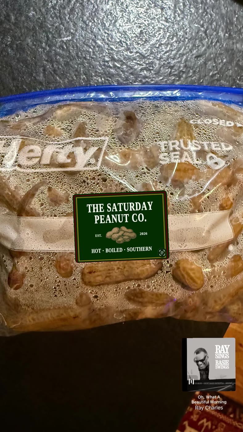 A sealed bag of boiled peanuts with The Saturday Peanut Co. logo, from the company’s Instagram story